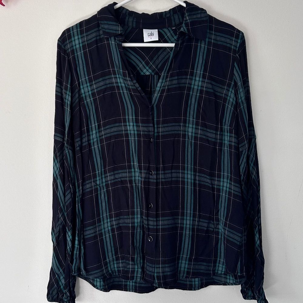 🎃Scottish Plaid Elastic Cuff Button Down Blouse